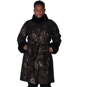 Reversible Cabretta Lamb Leather Bronze Floral Print 38″ Coat